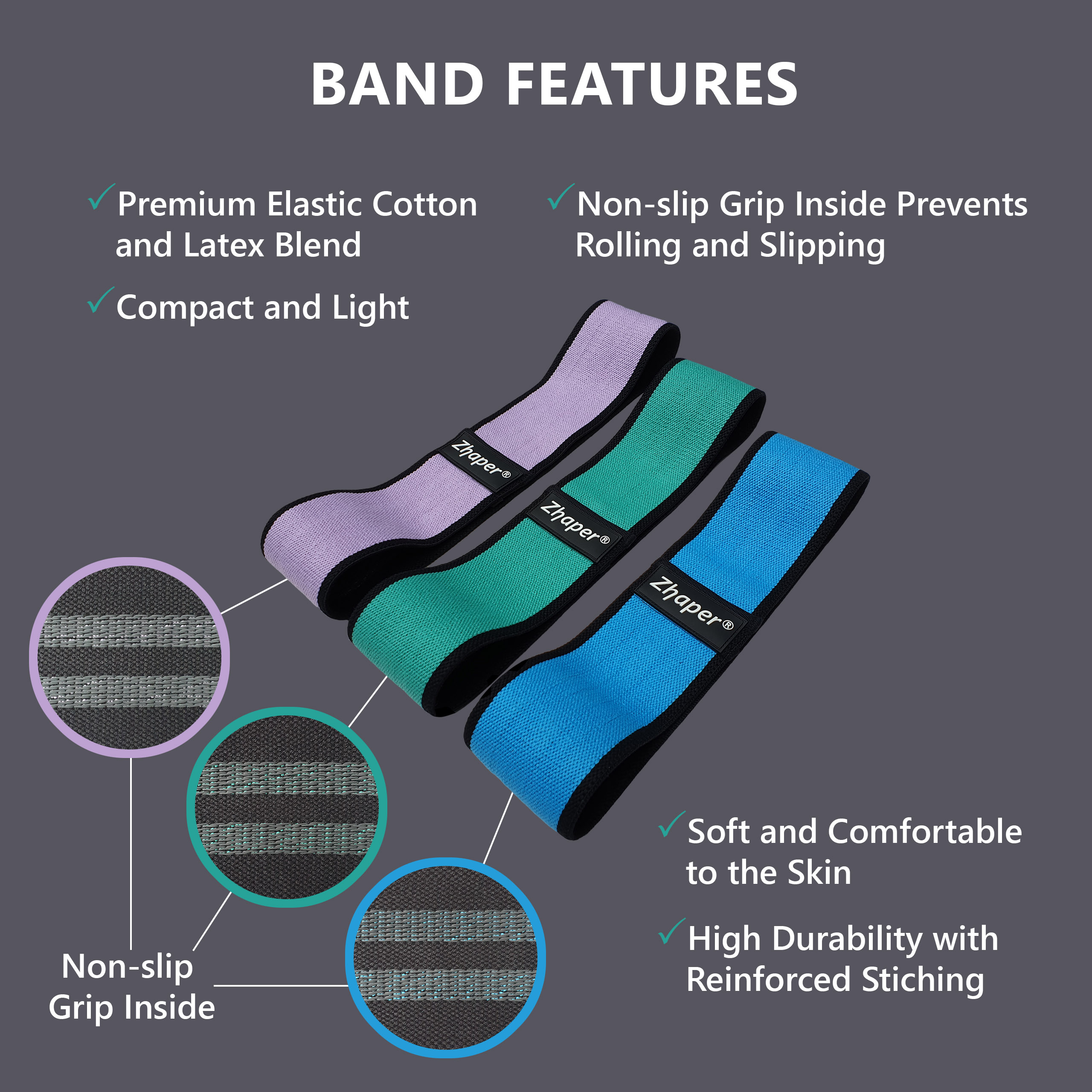 Zhaper Fabric Resistance Bands Set - Features