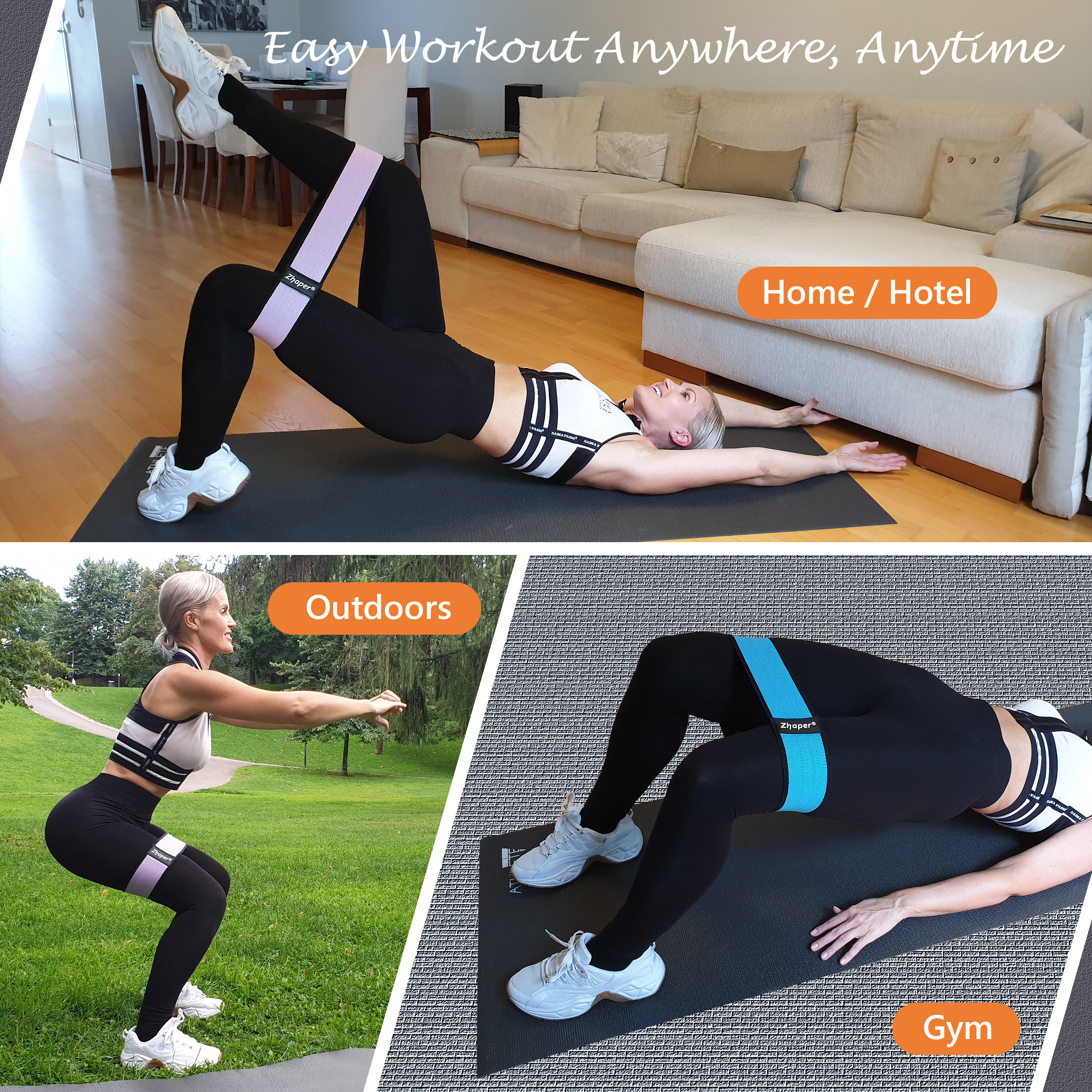 Zhaper Fabric Resistance Bands Set - Photo collage